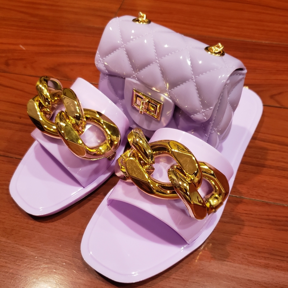 Lavender Quilted Bag and Sandals Set with Gold Accents (NEW)